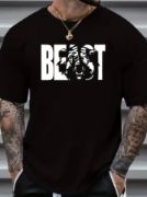 Baskılı Oversize Bisiklet Yaka T-shirt - Siyah resmi